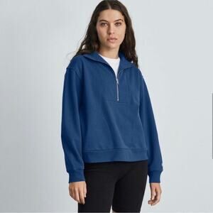Everlane The Track Half-Zip Organic Cotton Pullover in "Deep Blue" Size S